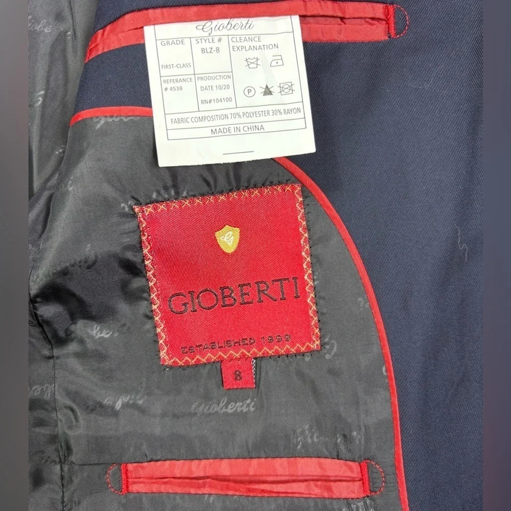 NWT Gioberti Boys Formal Navy Blazer Suit Jacket | Size 8